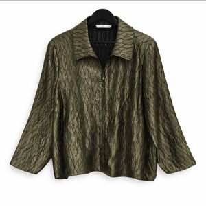 Erin By Erin London Green Metallic Full Zip Jacket Plussl Sz 2X